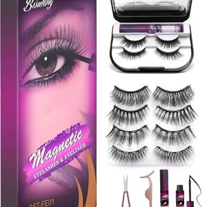 Magnetic Eyelashes and Eyeliner, 6-Pairs Reusable Magnetic Lashes and 2 Tubes